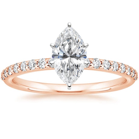 14K Rose Gold Six Prong Petite Shared Prong Diamond Bridal Set