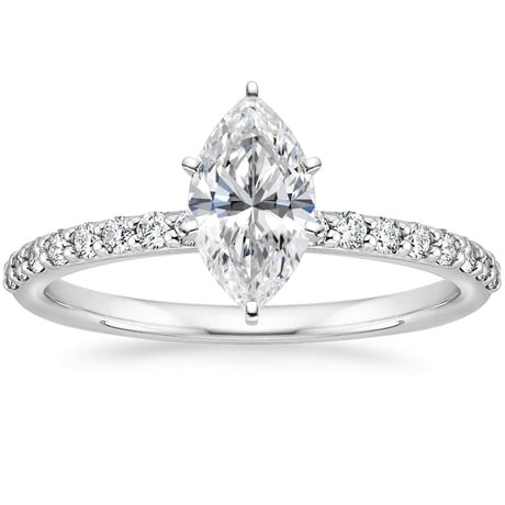 18K White Gold Six Prong Petite Shared Prong Diamond Bridal Set