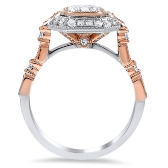 Custom Two-tone Fancy Halo with Diamond Baguettes