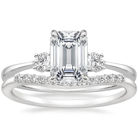 18K White Gold Selene Diamond Ring with Petite Curved Diamond Ring