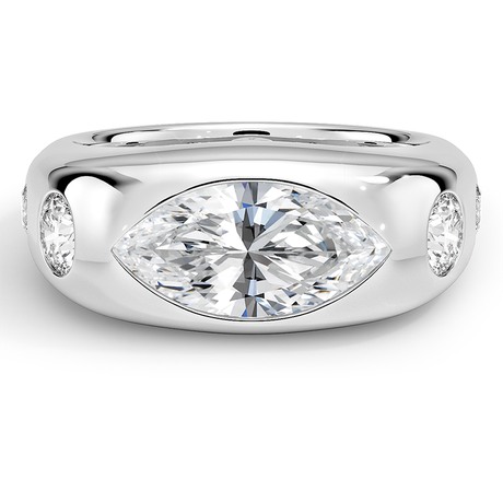 18K White Gold Sloane Flush Set Five Stone Diamond Dome Ring