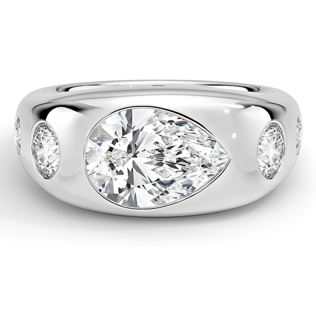 18K White Gold Sloane Flush Set Five Stone Diamond Dome Ring