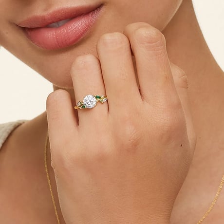 Arden Diamond Ring with Lab Emerald Accents - Brilliant Earth