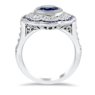 Custom Vintage-Inspired Diamond and Sapphire Halo Ring
