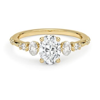 Custom Milgrain Three Stone Oval Diamond Ring