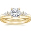18K Yellow Gold Rosette Diamond Ring with Petite Curved Wedding Ring