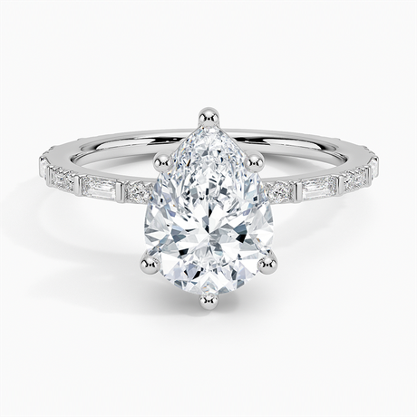 18K White Gold Luz Baguette and Round Diamond Ring