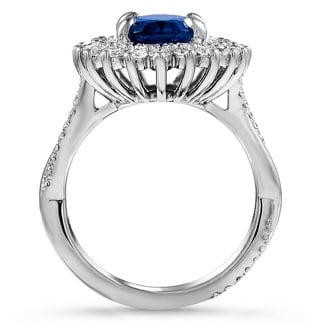 Custom Double Halo Twist Sapphire and Diamond Ring