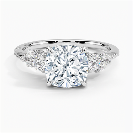 18K White Gold Camellia Three Stone Diamond Ring (1/3 ct. tw.)