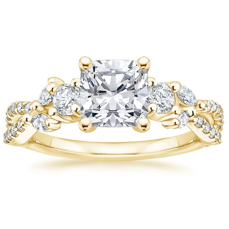 18K Yellow Gold Three Stone Luxe Willow Diamond Ring with Luxe Winding Willow Diamond Ring
