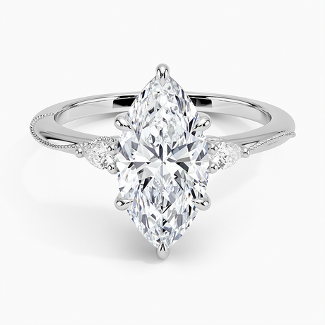 Platinum Camellia Three Stone Pear Diamond Ring