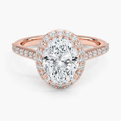14K Rose Gold Halo Diamond Ring with Side Stones (1/3 ct. tw.)