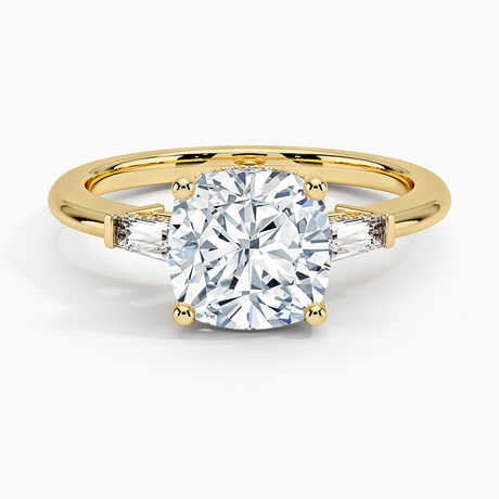 Tapered Baguette 3-Stone Diamond Engagement Ring with Hidden Halo