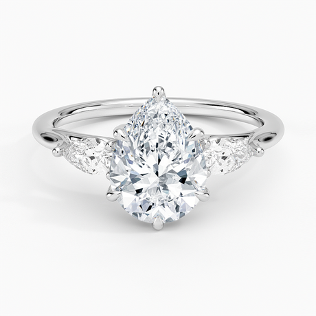18K White Gold Luxe Delilah Three Stone Pear Diamond Ring