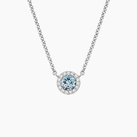 Aquamarine Halo Diamond Necklace