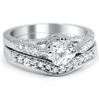 Custom Contoured Heirloom Diamond Bridal Set