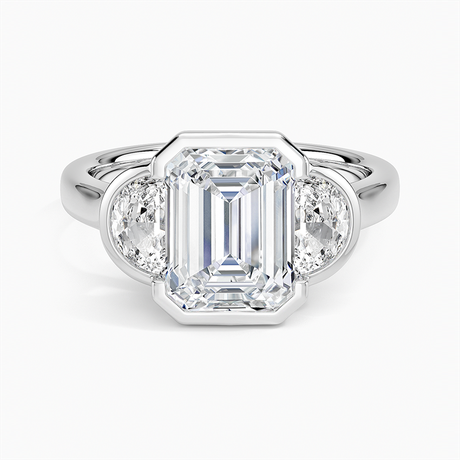 14K White Gold Half Moon Three Stone Bezel Diamond Ring (1/2 ct. tw.)