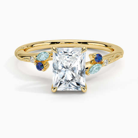 18K Yellow Gold Camellia Indigo Milgrain Ring