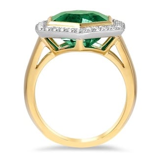Custom Mixed Metal Hexagonal Emerald Halo Ring