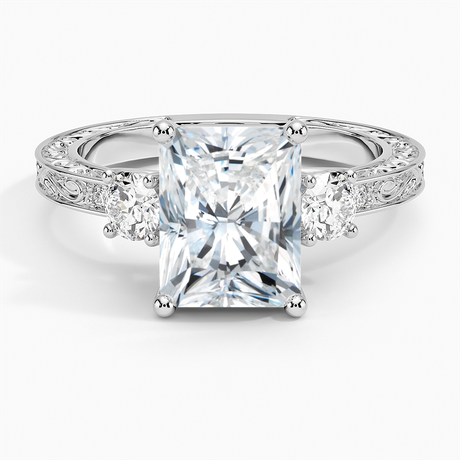 Three Stone Filigree Ring - Antique Scroll