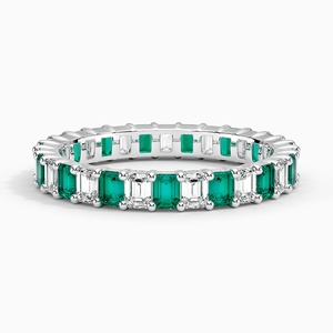 18K White Gold Eternity Lab Emerald and Diamond Ring