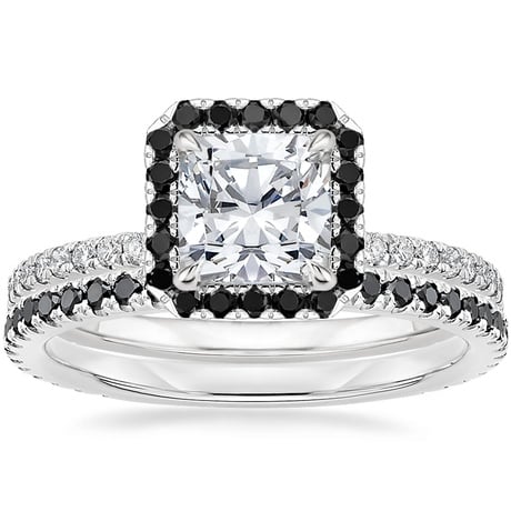 18K White Gold Waverly Diamond Ring with Black Diamond Accents with Luxe Ballad Black Diamond Ring