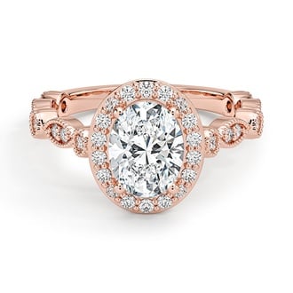 Custom Oval Halo with Milgrain Diamond Ring
