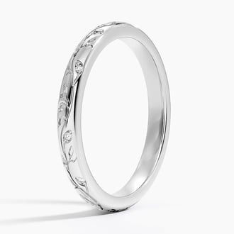 Verdure Engraved Diamond Ring in 18K White Gold