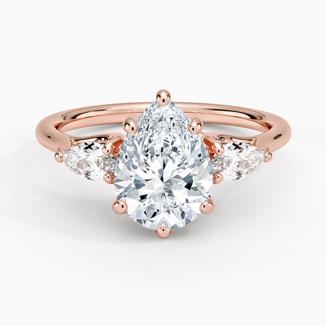 14K Rose Gold Trellis Three Stone Pear Diamond Ring