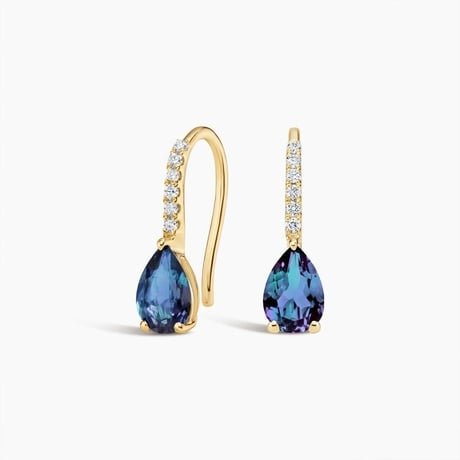 Pear Lab Alexandrite and Diamond Birthstone French Hook Earrings