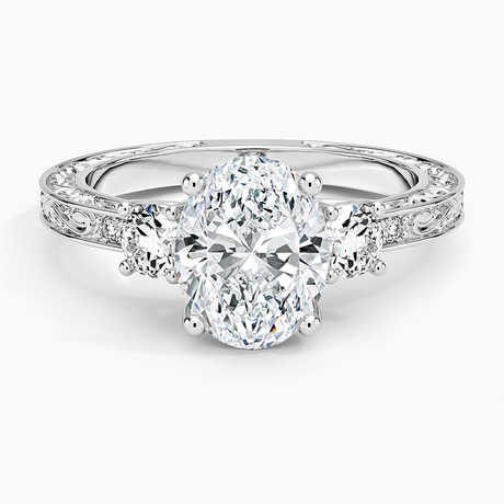 14K White Gold Antique Scroll Engraved Three Stone Diamond Ring (1/3 ct. tw.)