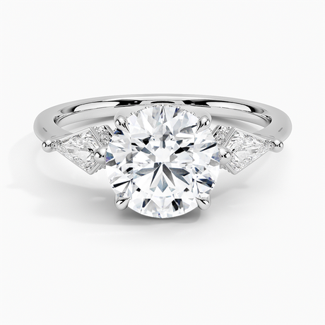 Three Stone Kite Engagement Ring with Hidden Halo