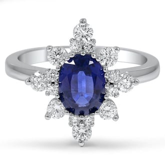 Custom Vintage Reproduction Sapphire and Diamond Halo Ring