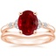 14K Rose Gold Verbena Diamond Ring with Petite Curved Wedding Ring