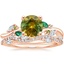 14K Rose Gold Arden Diamond Ring with Lab Emerald Accents with Luxe Winding Willow Diamond Ring (1/4 ct. tw.)