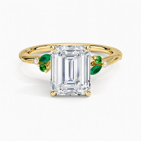 Camellia Milgrain Green Gemstone and Diamond Ring