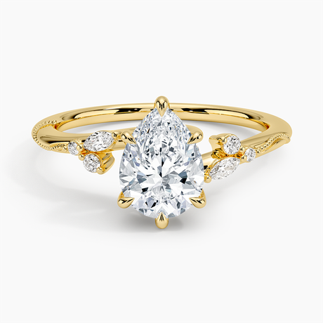 Camellia Milgrain Engagement Ring - Floral Diamond Ring