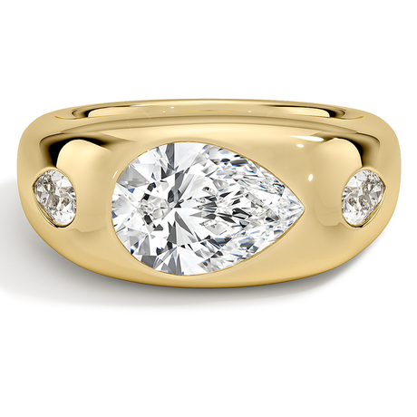 18K Yellow Gold Sloane Flush Set Three Stone Diamond Dome Ring