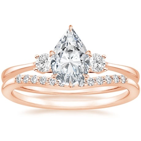 14K Rose Gold Selene Diamond Ring with Petite Curved Diamond Ring