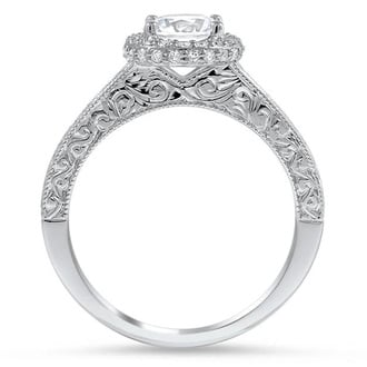 Custom Engraved Halo White Sapphire and Diamond Ring