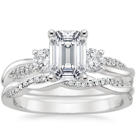 18K White Gold Three Stone Petite Twisted Vine Diamond Bridal Set (1/2 ct. tw.)