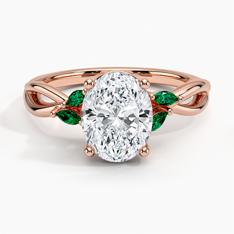 14K Rose Gold Willow Ring With Lab Emerald Accents