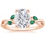 14K Rose Gold Willow Ring With Lab Emerald Accents, smalltop view