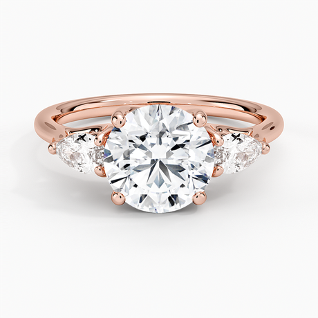 14K Rose Gold Trellis Three Stone Pear Diamond Ring