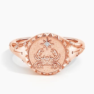 Cancer Zodiac Diamond Signet Ring