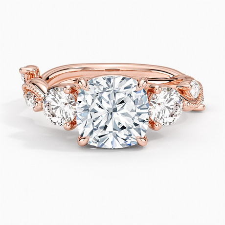 14K Rose Gold Vintage Secret Garden Three Stone Diamond Ring