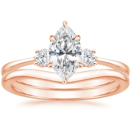 14K Rose Gold Selene Diamond Ring (1/10 ct. tw.) with Petite Curved Wedding Ring
