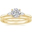 18K Yellow Gold Perfect Fit Three Stone Pear Diamond Ring with Petite Comfort Fit Wedding Ring