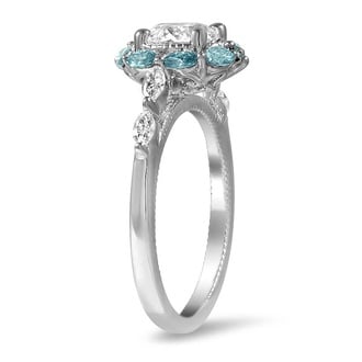 Custom Marquise Halo Blue Diamond Ring