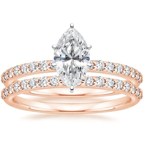 14K Rose Gold Six Prong Petite Shared Prong Diamond Bridal Set